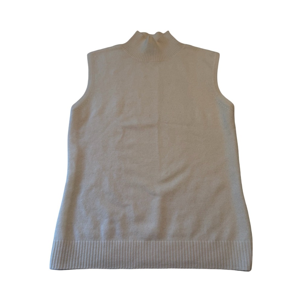 Prive Cashmere Womens Cream Mock Neck Sleeveless Sweater Large